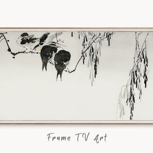 Perched Magpies Illustration Vintage Japanese Painting Frame TV Art. Antique Japanese Art Samsung TV, Digital Download for Samsung Frame