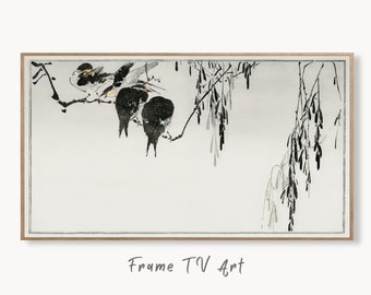 Perched Magpies Illustration Vintage Japanese Painting Frame TV Art. Antique Japanese Art Samsung TV, Digital Download for Samsung Frame