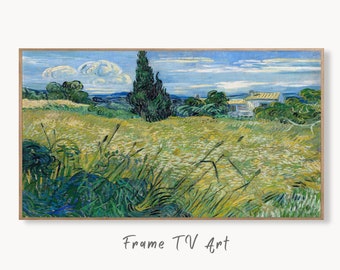 Samsung Frame TV Art 4K Green Wheat Field with Cypress Famous Painting by Vincent van Gogh. Instant Download Landscape for the Frame TV