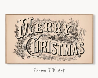 Samsung Frame TV Art 4K Vintage Merry Christmas Greeting Holiday Art. Retro Christmas Wall Decor. Instant Download Frame TV Art. Art for TV
