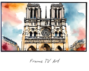 Abstract Notre Dame Art I Trendy Watercolor Decor I Frame TV Art for Samsung Frame TV