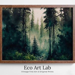 Aquarell Waldlandschaft zum Ausdrucken. Druckbare Kunst. Digitale Kunst. Grüne Wald Bäume Malerei Druck. Natur Dekor. Waldkunst