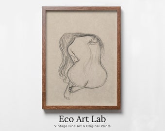 Gustav Klimt Seated Female Nude Line Art Minimalist Print. Printable Wall Art. Instant Download Gustav Klimt Print. Female Figure Art Print