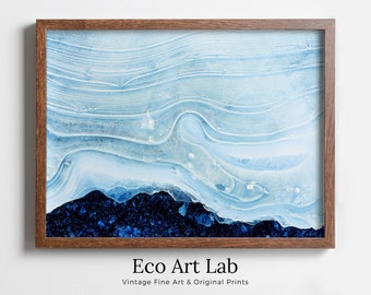 Blue Icy Texture Modern Abstract Printable Wall Art. Modern Abstract Wall Art Download Abstract Digital Art Print for Bedroom or Living Room