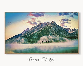 Mountains Landscape Morning Fog Painting, Frame TV Art, Digital Download, Digital Art for TV, Colorful Wall Art, Artwork for The Frame TV