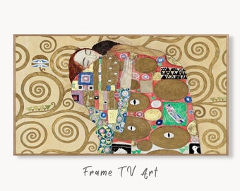 Samsung Frame TV Art 4K Gustav Klimt "Fulfillment" Famous Art Nouveau Painting. Antique Romantic Classic Klimt Art for Frame TV Downloadable