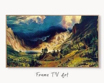 Storm in the Mountains Landscape Painting, Frame TV Art, Digital Download, Digital Art for TV Colorful Wall Art, Artwork for The Frame TV