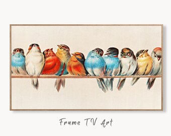 4k & 8K Samsung Frame TV Vintage Birds Art. Samsung TV Art Vintage Painting. Digital Download, Perching Birds Art for Samsung Frame TV