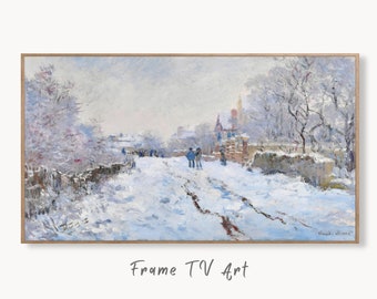 Samsung Frame TV Art 4K Snow at Argenteuil Famous Claude Monet Painting. Instant Download Landscape Wall Art for Frame TV. Vintage Wall Art
