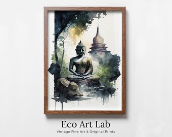 Buddha Under Tree. Zen Wall Art. PRINTABLE Wall Art. Watercolor Print. Buddhism Art. Instant Download Spiritual Wall Art. Asian Wall Art. #7
