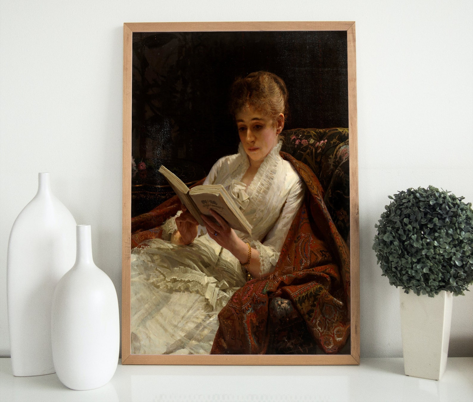 Portrait of a Woman Reading. Vintage Printable Painting. Antique Oil ...