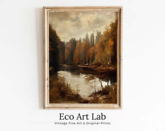Rustic Autumn Landscape Fall Art. Muted Colors Printable Painting. Digital Download. Country Decor Nature Landscape. Moody Vintage Art Print