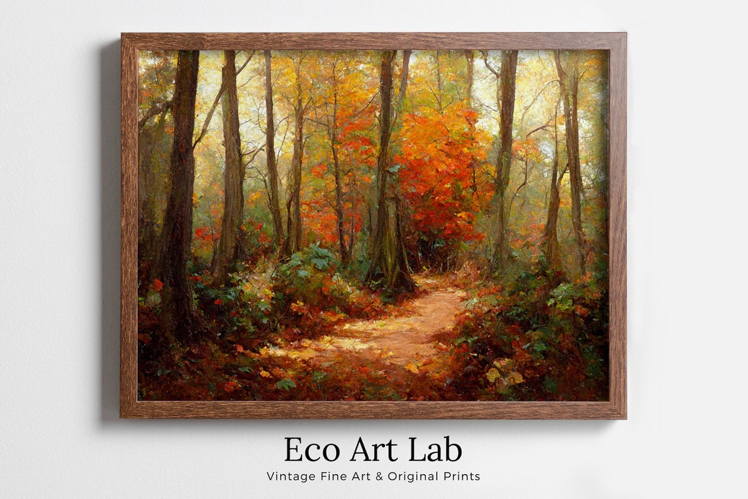 Forest Trail Autumn Landscape Digital Painting. Printable Fall Wall Art ...