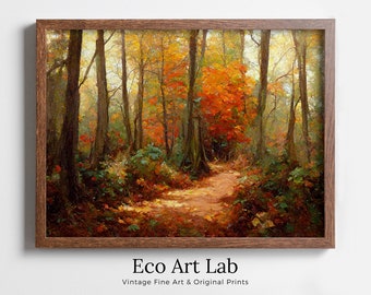 Forest Trail Autumn Landscape Digital Painting. Printable Fall Wall Art, for Home or Office Decor. Nature Print Digital Art Instant Download