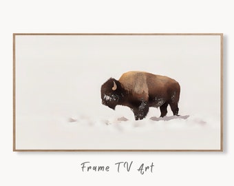 Samsung Frame TV Art 4K Bison Standing in Snow Landscape Digital Painting. Instant Download Buffalo Art for the Samsung Frame TV. Art for TV