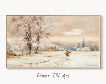Samsung Frame TV Art 4K Vintage Winter Landscape Painting. Instant Download Colorful Winter Art for the Frame TV. Landscape Art for TV