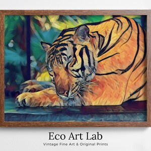 Sleeping Tiger Wall Art Print, Year of the Tiger Printable Wall Art, Colorful Tiger Painting, Animal Print, Nature Wildlife Instant Download