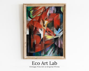 Fox Painting Surreal Abstract Art Print Geometric Vintage. Instant Download Abstract Fox Painting Geometric Art. Printable Red Fox Painting