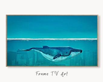 Samsung Frame TV Art 4K Whale Painting Underwater City Fantasy Art. Instant Download Fairytale Whale Art. Digital Painting Art for Frame TV