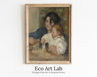 Vintage Printable Painting. Gabrielle and Jean by Auguste Renoir. Printable Wall Art. Antique Oil Painting. Instant Download. Nursery Art.