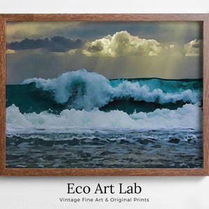 海の波の印刷可能な壁アート。海の波のプリント、即時ダウンロード可能な海のウォールアート。沿岸のウォールアートプリント、海の装飾、海のデジタルペインティング