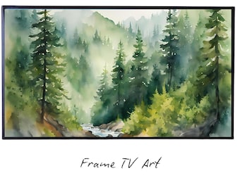 Green Mountain Forest Art I Nature Decor for Frame TV I Minimalist Scene 4K Artworks for Home Display