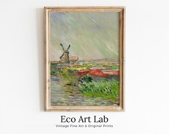 Tulip Field in Holland Claude Monet Instant Download Vintage Decor. Famous Monet Painting. Monet Landscape Printable Wall Art. Vintage Decor