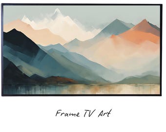 Mountains Lake Art. 4K View Landscape. Modern Frame TV Decor