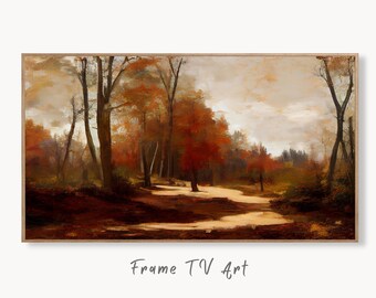 Samsung Frame TV Art 4K Rustic Forest Trail in Autumn Landscape Digital Painting. Instant Download Fall Art for Samsung Frame TV. Art for TV