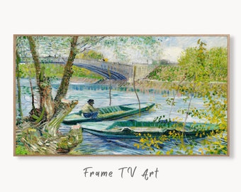 Samsung Frame TV Art 4K Seine River in Springtime Famous Painting by Vincent van Gogh. Instant Download van Gogh Landscape for the Frame TV