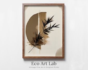 Minimalist Zen Wall Decor, Printable Wall Art. Half Moon Modern Neutral Abstract. Black & Beige Wabi Sabi Abstract Print. Japandi Wall Art