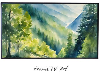 Sunlight In The Forest Art For Samsung Frame TV I Mountain Watercolor Landscape Decor I Nature Inspired Frame TV Artwork