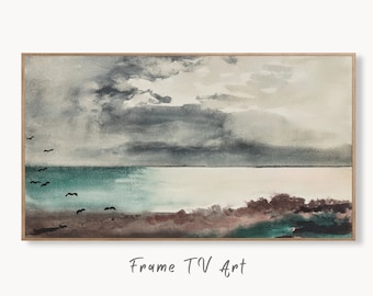 Samsung Frame TV Art 4K, Breaking Ocean Storm Vintage Painting. Frame Art Tv Digital Download for Samsung TV Coastal Landscape Frame TV Art