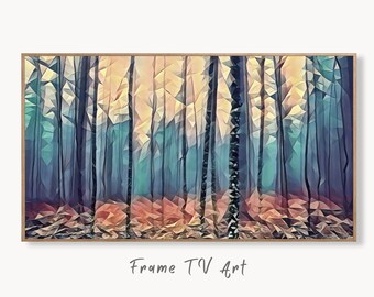 Fog in Autumn Forest Landscape, Samsung Frame TV Art Abstract Painting, Instant Download Nature Art, Art for TV, Colorful Art for Frame TV