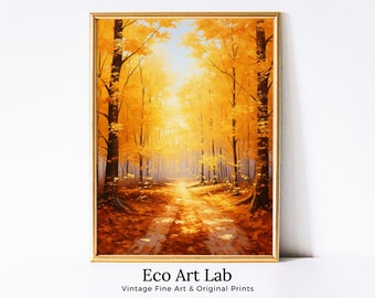 Forest Trail in the Fall Landscape Painting. Printable Vertical Wall Art. Nature Print Autumn Art. Instant Download Home or Office Decor.