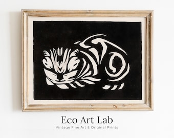 Sleeping Cat Vintage Art Nouveau Print Wall Art. Instant Download Cat Painting Retro Julie De Graag Printable Wall Art. Art Nouveau Poster