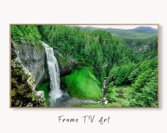 Samsung Frame TV Art 4K Waterfall in Green Forest Photography Art. Instant Download Art for TV. Colorful Frame TV Art. Nature Wall Art