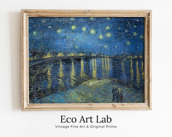 Vincent van Gogh Starry Night Over the Rhone Printable Famous Art Prints. Instant Download van Gogh Print Vintage Painting. Fine Art Print