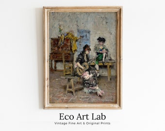 Vintage Oil Painting PRINTABLE | Woman Guitarist | Victorian Antique Print | Musician Downloadable | Vintage Woman Playing Guitar Portrait