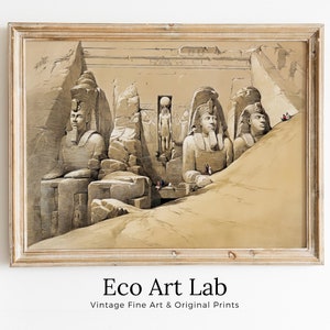 Ancient Egyptian Wall Art. Egyptian Temple Gods Statues. Egyptian Mythology Print. Printable Art Vintage Egyptian Landscape Digital Download