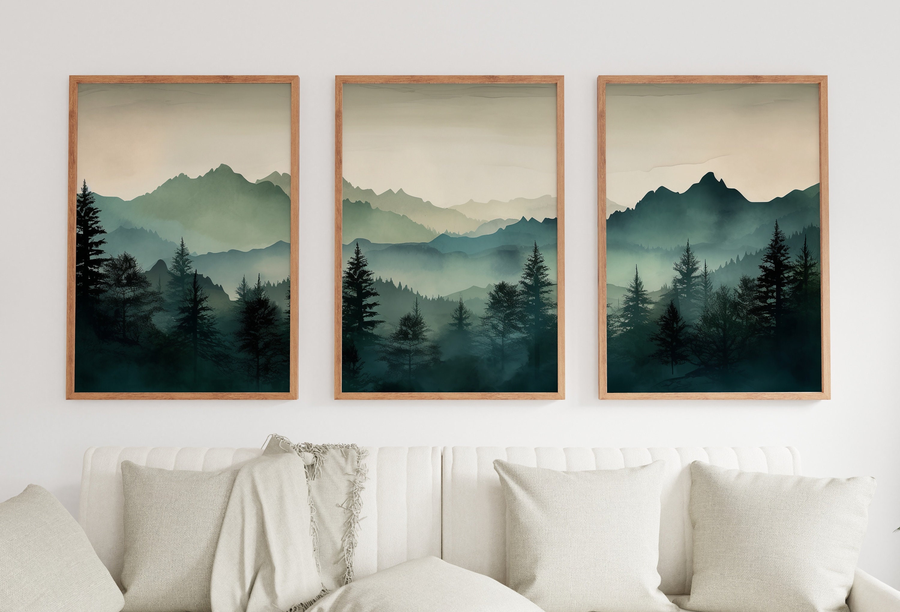 Painted Tree Tops Framed Canvas Prints, Set of 3