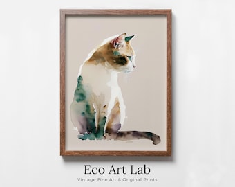 Cat Watercolor Painting. Minimalist Cat Artwork. PRINTABLE. Colorful Cat Art. Instant Download Digital Print. Cat Lover Wall Art. Cat Poster