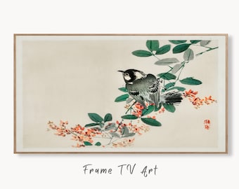 Samsung Frame TV Art 4K Bird on Branch Vintage Japanese Painting. Instant Download Vintage Art for TV. 19th Century Japanese Wall Art