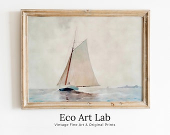 Sail Boat At Sea Print, Nautical Wall Decor, Sailboat Print Boat Art, Printable Wall Art Prints, Digital Print, Print Wall Art, Boat Print