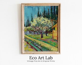 Orchard Bordered by Cypresses Vincent van Gogh Printable Famous Art Print. Instant Download van Gogh Print Vintage Wall Decor Fine Art Print