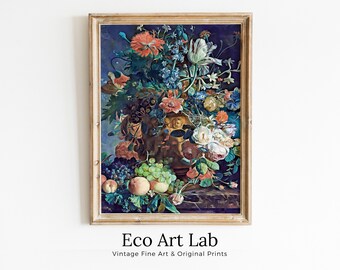 Botanical Still Life Painting Printable Digital Wall Art, Flower Vase Still Art Vintage Print, Antique Retro Style Colorful Instant Download