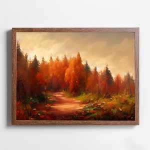 Forest Trail in the Fall Landscape Painting, Printable Wall Art. Nature ...
