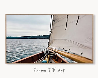 Samsung Frame TV Art 4K Sailboat Painting Nautical Wall Art. Instant Download Boat Painting for the Frame TV. Digital Sailboat Art for TV