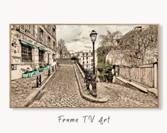 Montmartre Paris City Street View Urban Landscape Painting, Frame TV Art Digital Download, Art for Tv, Colorful Art for Frame TV