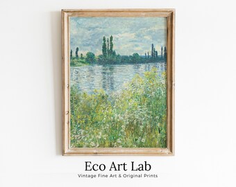 Banks of the Seine Claude Monet Painting Famous Monet Art. Instant Download Vintage Decor. Monet Landscape Printable Wall Art. Vintage Decor